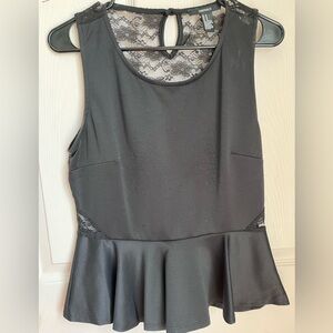 Forever 21 Lace Back Black Peplum Tank Top